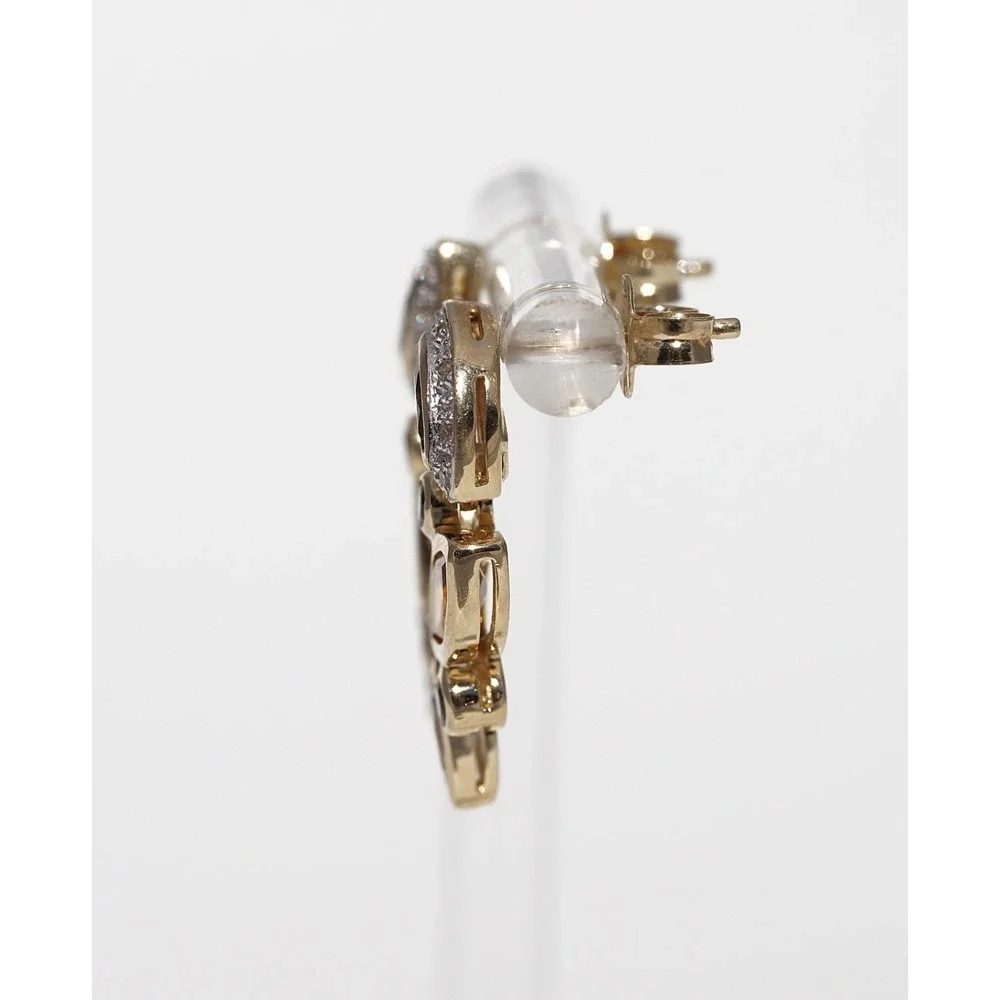 Vintage 14k Solid Gold Natural Citrine Aquamarine Quartz Diamond Dangle Earrings